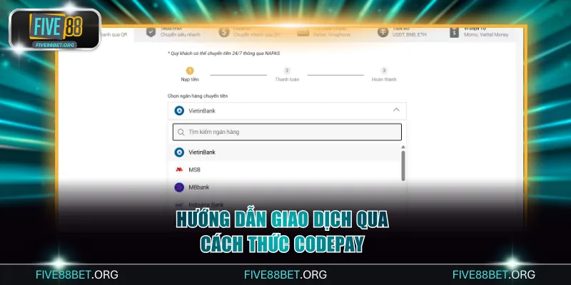 Hướng dẫn giao dịch qua cách thức CODEPAY